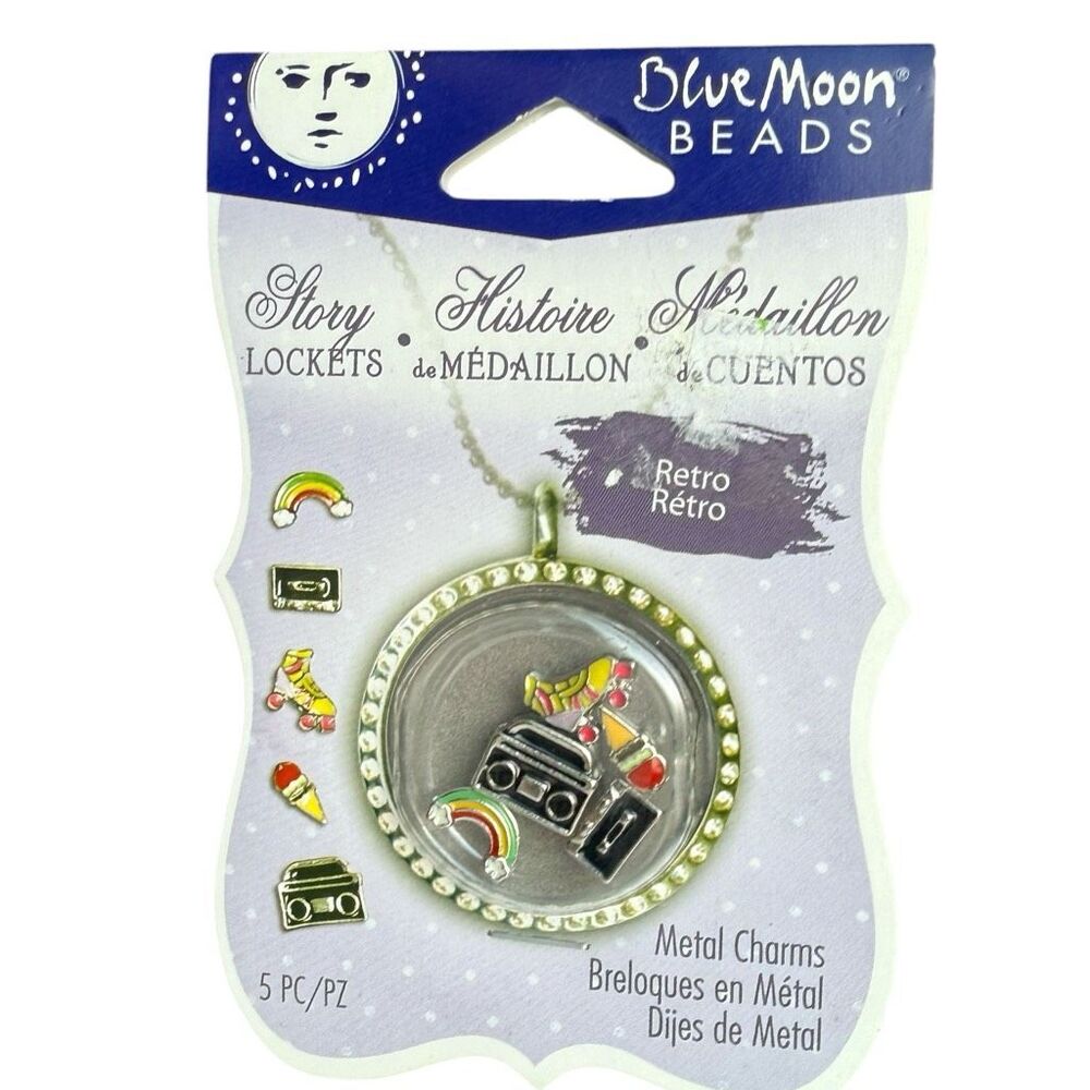 NWT Blue Moon Beads Floating Locket Story Jewelry Charms Necklace Retro Vintage